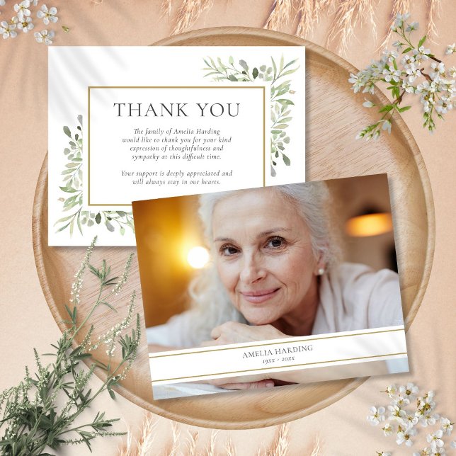 Tack för vanlig minnesavbildning anteckningskort (Funeral Memorial Foliage Photo Thank You Note Card)