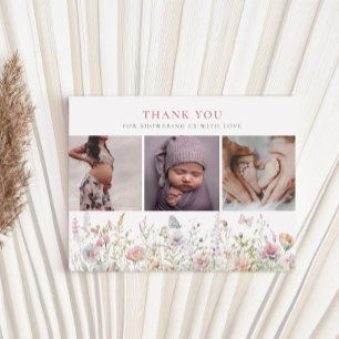 Tack för vårbaby shower med vilda vårblommor vykort