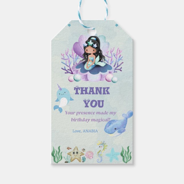 Tack för vattenfärg för magisk Sjöjungfru Presentetikett (Framsidan)