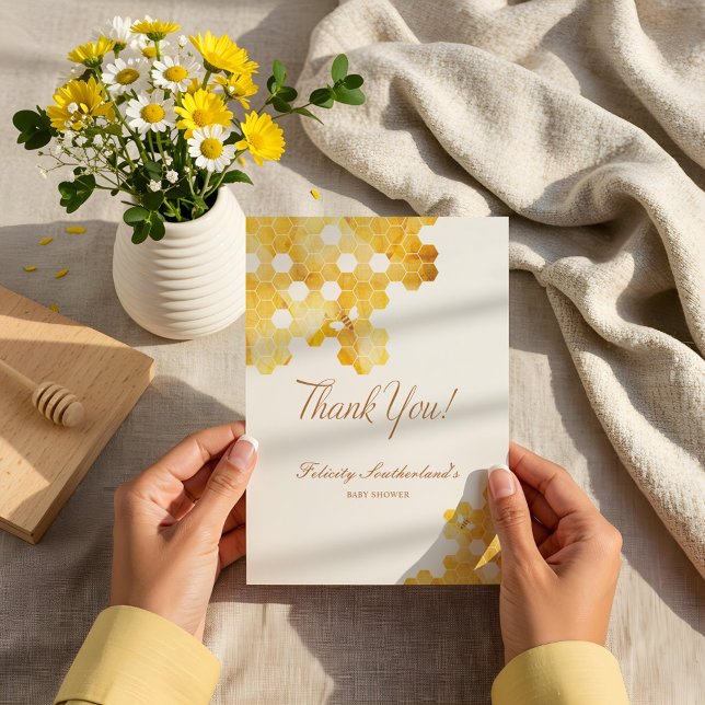 Tack för vattenfärg Honeycomb & Bee Baby Shower (Watercolor Honeycomb & Bee Baby Shower Thank You)
