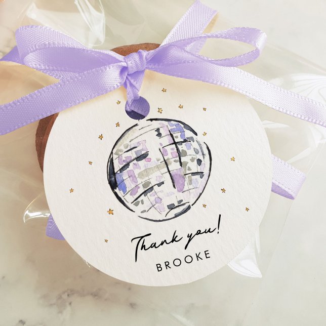 Tack för vattenfärg i Boll i Star-studierad Gåvor Etiketter (Fabulous watercolor painted disco ball personalized Thank You favor circle gift tag.)