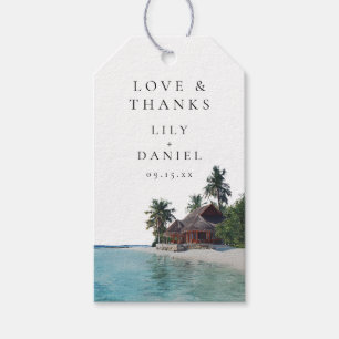 Tack för vattenfärg Tropical Beach Bröllop Presentetikett