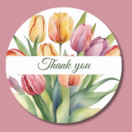 Tack för vattenfärg Tulip Runt Klistermärke