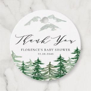 Tack för vattenfärg Woodland Baby Shower Gåvor Etiketter