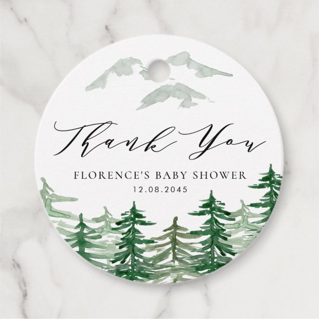 Tack för vattenfärg Woodland Baby Shower Gåvor Etiketter (Framsida)