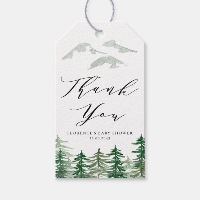 Tack för vattenfärg Woodland Baby Shower Presentetikett (Framsidan)