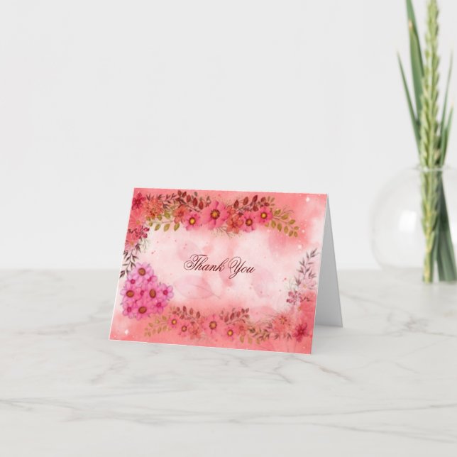 Tack för vattenfärgen blommor och hjärta kort (Framsida)