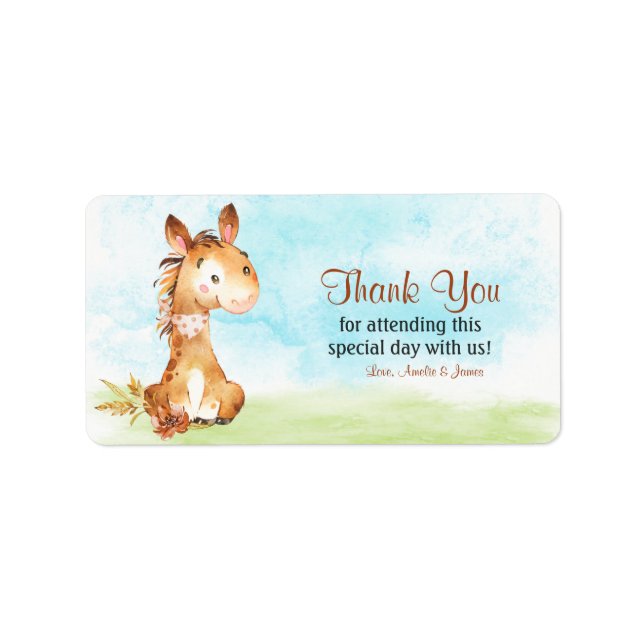 Tack för vattenfärgen Horse Baby Shower Farm Adressetikett (Framsidan)