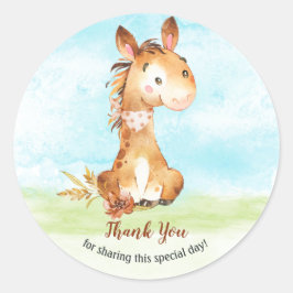 Tack för vattenfärgen Horse Baby Shower Farm Runt Klistermärke