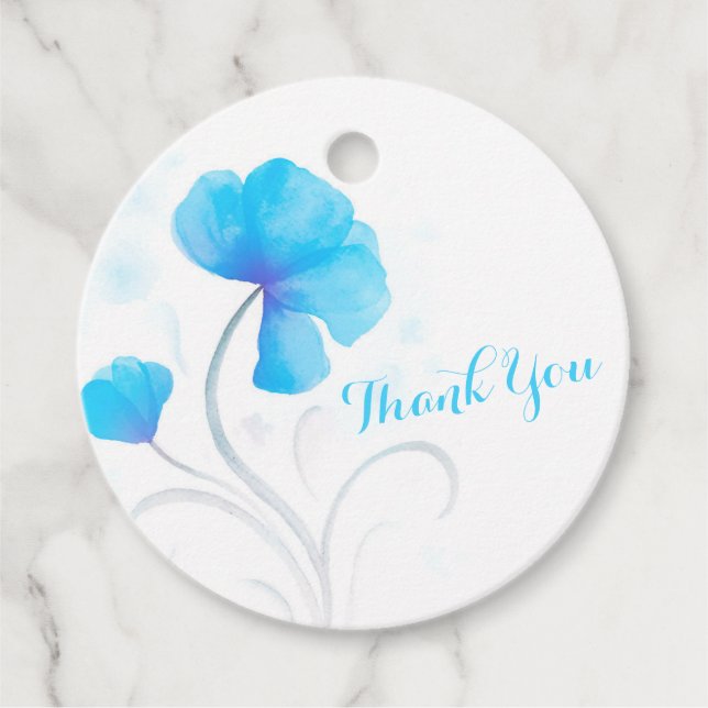 Tack för vattenfärgens blåblå bröllop gåvor etiketter (Framsida)