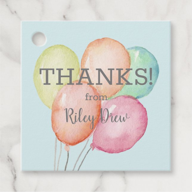Tack för vattenfärgsballong gåvor etiketter (Framsida)