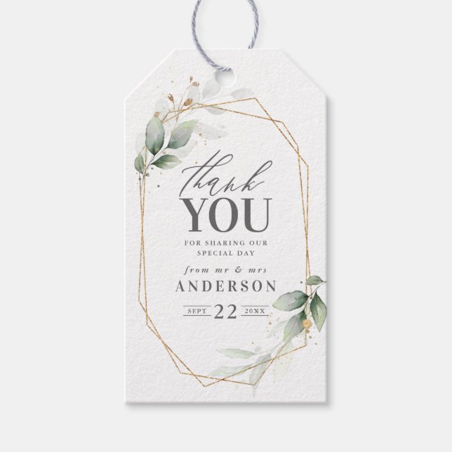 Tack för vattenfärgsblad bröllop märkre presentetikett (Framsidan)