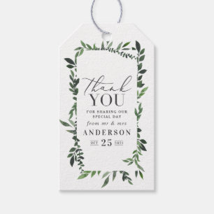 Tack för vattenfärgsblad bröllop märkre presentetikett
