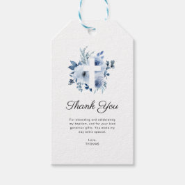 tack för vattenfärgsblått baptism presentetikett
