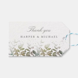Tack för vattenfärgsgrå och sage bröllop presentetikett