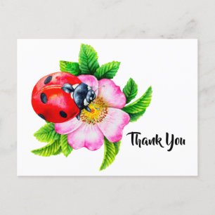 Tack för vattenfärgsLadybug-Blommigt Vykort