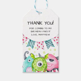 Tack för vattenfärgsmonster i barns födelsedag presentetikett