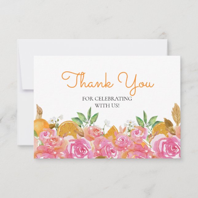 Tack för vattenfärgsOrange och Rosa Blommigt Kort (Framsida)