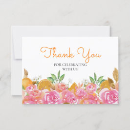 Tack för vattenfärgsOrange och Rosa Blommigt Kort