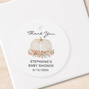 Tack för vattenfärgspumpkin Baby Shower Gåvor Etiketter