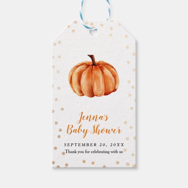 Tack för vattenfärgspumpkin Baby Shower Presentetikett (Framsidan)