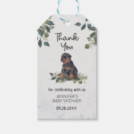 Tack för vattenfärgsrottweiler Puppy Baby Shower Presentetikett