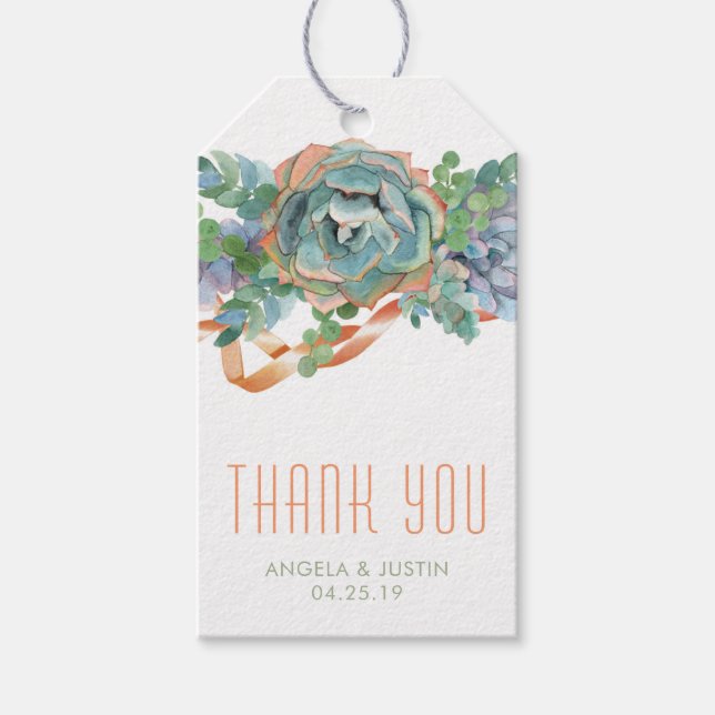 Tack för vattenfärgssukulerat kluster presentetikett (Framsidan)