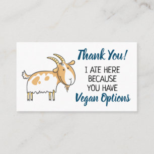 Tack för Vegan outreach-restaurangen Visitkort