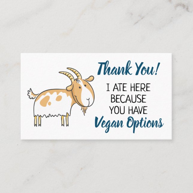 Tack för Vegan outreach-restaurangen Visitkort (Framsida)