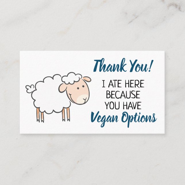 Tack för Vegan outreach-restaurangen Visitkort (Framsida)