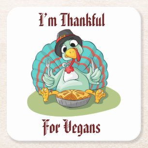 Tack för Vegans Thanksgiving Helgdag Turkiet Underlägg Papper Kvadrat