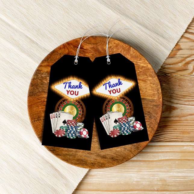 Tack för Vegas Casino Night födelsedags / svensexa Presentetikett (Casino Las Vegas Theme Thank You Gift Tags)
