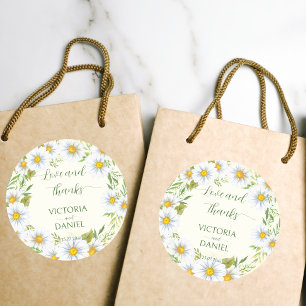Tack för vild daisy vår blommor bröllop runt klistermärke