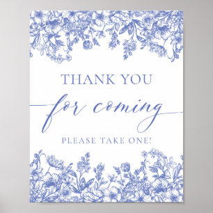 Tack för vintage blå Blommigt för inkommande tecke Poster
