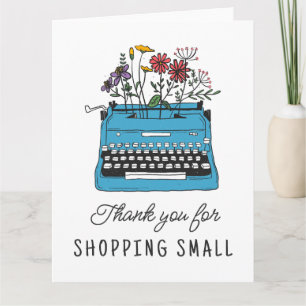 Tack för vintage Blue Typewriter Shopping Small Kort