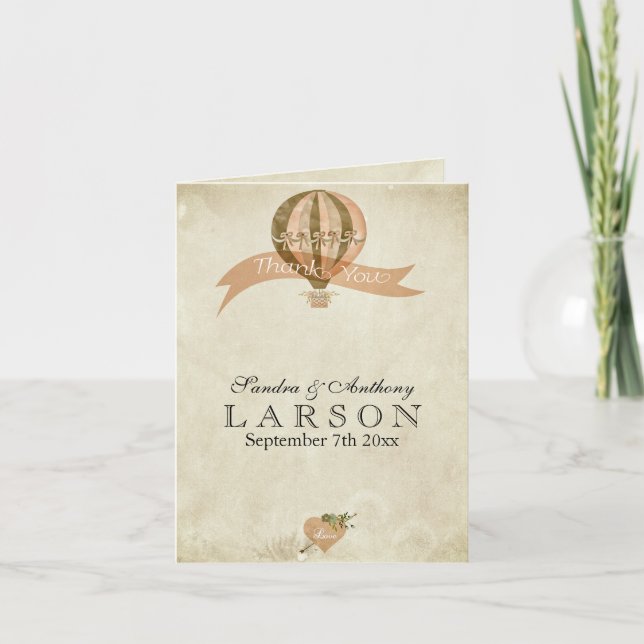 Tack för vintageluftballongbröllop kort (Framsida)