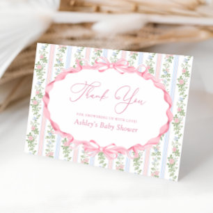 Tack för vintagens Blommigt Bow Baby Shower Kort