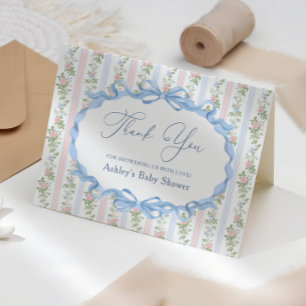 Tack för vintagens Blommigt Bow Baby Shower Kort