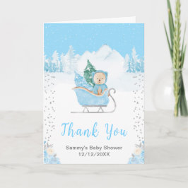 Tack för Vinter Bear Blue Sleigh Baby Shower