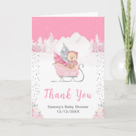 Tack för Vinter Bear Rosa Sleigh Baby Shower