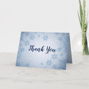 Tack för vinterbröllop i Glitter Blue Snöflingor Kort
