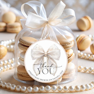 Tack för vit elegant Bow Baby Shower Runt Klistermärke