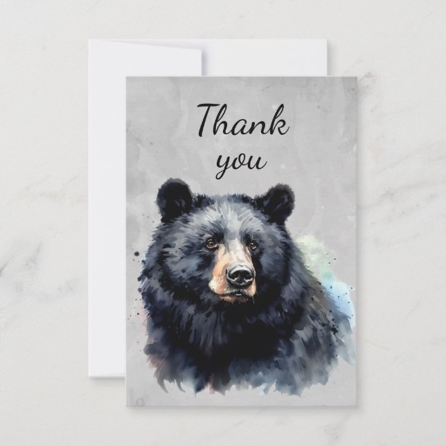 Tack för Watercolor Black Bear Wildlife Animal Kort (Framsida)