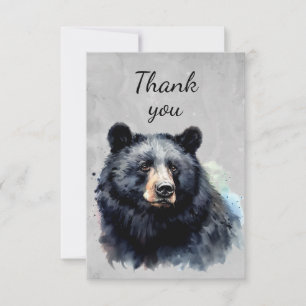 Tack för Watercolor Black Bear Wildlife Animal Kort