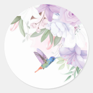 Tack för Watercolor Garden Flowers Hummingbird Bir Runt Klistermärke