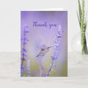Tack för Watercolor Hummingbird Lavender Flower Ar Kort