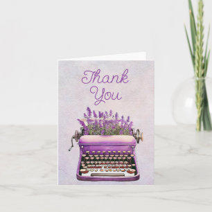 Tack för Watercolor Lavender Vintage Typewriter Kort