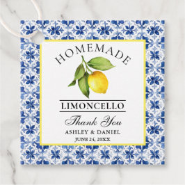 Tack för Watercolor Lemon Blue Tile Limoncello Gåvor Etiketter
