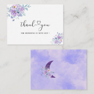 Tack för Watercolor Måne lila blommor Anteckningskort