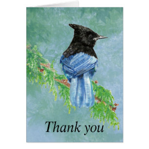 Tack för Watercolor Stellar Jay Bird Nature Hälsningskort
